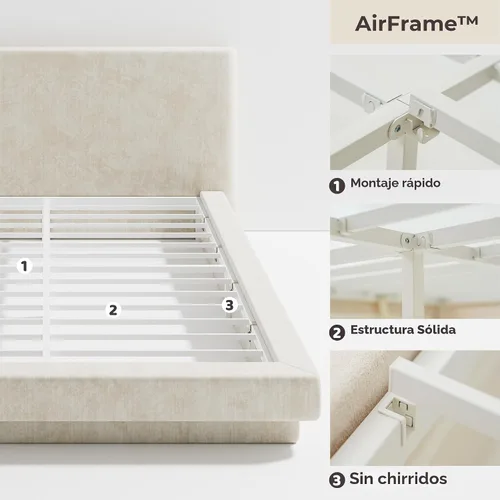 Vista 8 de RECCI AirFrame Cloud Queen - Base de cama tapizada con cabecera extra ancha, plataforma totalmente acolchada de espuma de 5 pulgadas, fácil montaje