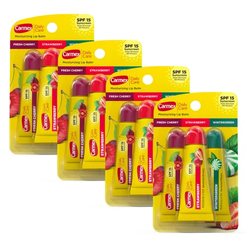 Vista 10 de Carmex Daily Care - Paquete de bálsamo labial hidratante, bálsamo labial con protector solar en cereza fresca, fresa y gaulteria, 0.35 onzas