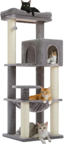 Vista 16 de MUTTROS Árbol para gatos de flores rosas de 50 pulgadas para gatos grandes y pesados, torre Maine Coon para gatos con postes rascadores extra