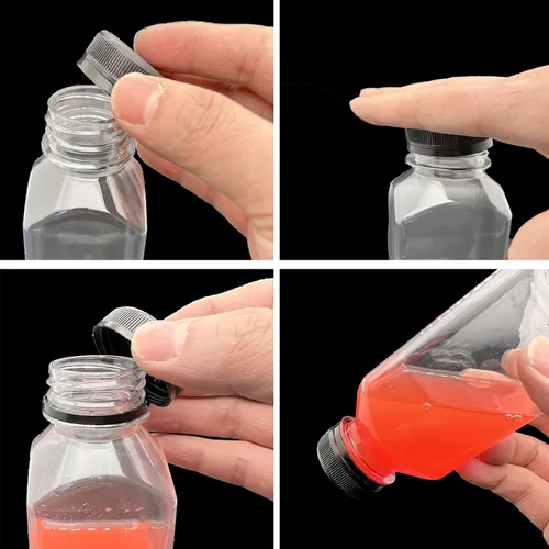 Vista 4 de 3 botellas de plástico de 8 onzas, recipientes reutilizables para bebidas a granel para jugo, leche y otras bebidas, tapa negra
