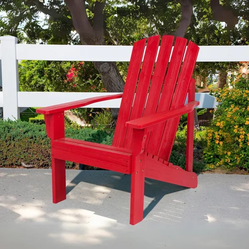 Vista 8 de Shine Company Silla Adirondack de madera moderna Mid-Century para patio al aire libre, respaldo y asiento premontado, rojo chile