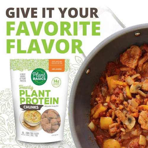 Vista 5 de Plant Basics - Proteína vegetal abundante, trozos sin sabor, 1 libra, condimento a base de plantas, como el jamón, 2 onzas, sin OMG, sin gluten
