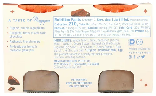 Vista 2 de Petit Pot Pudín francés orgánico Chocolate negro Sin gluten Kosher Listo para comer Sin ingredientes artificiales, sin conservantes 7