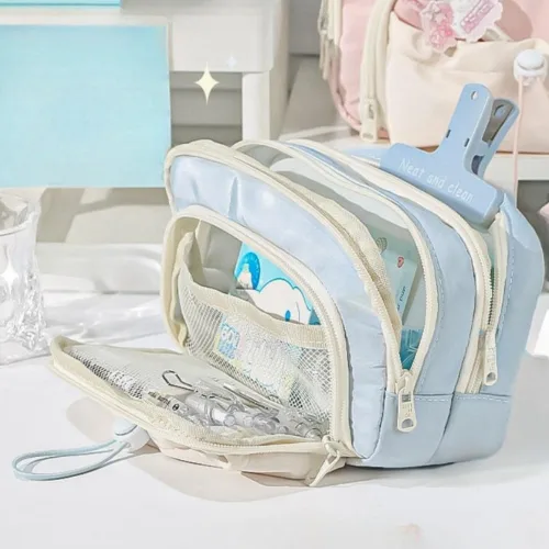 Vista 3 de Estuche para Lápices de Gran Capacidad, Porta Bolígrafos de Gran Apertura, Bolsa para Lápices Linda y Estética con Cordón, Estuche para Bolígrafos