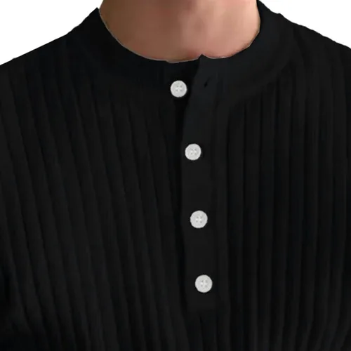 Vista 5 de Camisas de Manga Larga para Hombre, suéter de Punto ligero, suéter informal con botones, ajustado elástico