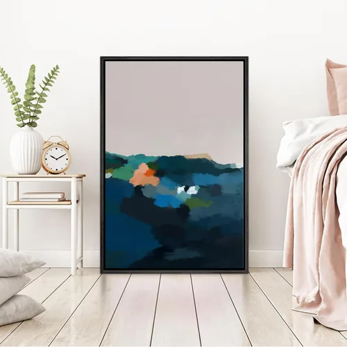Vista 4 de IDEA4WALL Lienzo enmarcado para pared, acuarela pastel, cordillera, valle, ilustraciones abstractas, naturaleza, arte moderno, bohemio, decorativo