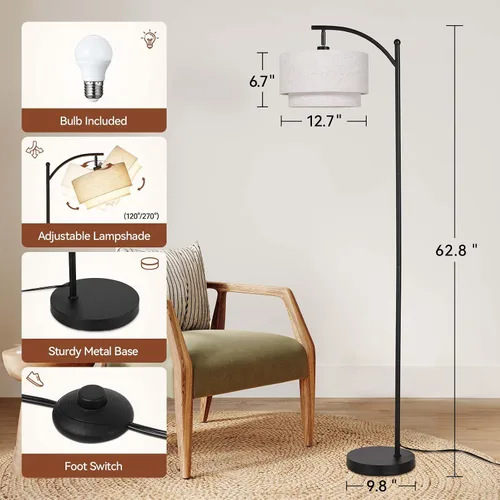 Vista 3 de Lámparas de pie SUNMORY para sala de estar con bombilla LED de 12W, lámpara de pie de arco con 3 temperaturas de color, lámparas de pie modernas