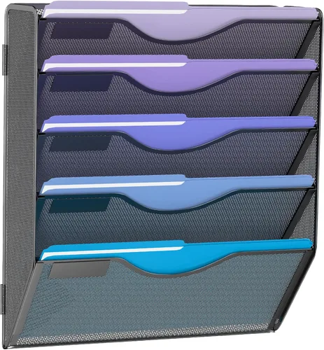Vista 12 de Gawerk Organizador de archivos de pared colgante de 3 niveles, organizador de papel de correo de malla para colgar carpetas de archivos para oficina