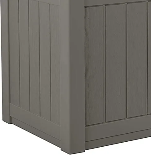 Vista 9 de Suncast Caja de almacenamiento pequeña de 22 galones para patio trasero o exterior, con atractivo asiento de banco y tapa reforzada, color piedra