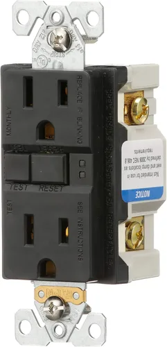 Vista 2 de Eaton GFCI - Receptáculo dúplex de autocomprobación 15A -125V con placa de pared de tamaño estándar, color negro