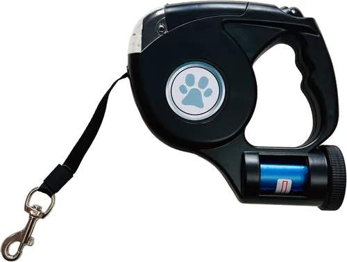 Vista 2 de JEBBLAS Correas retráctiles mejoradas para perros con linterna y dispensador de bolsas de desechos 3 en 1, correa automática de 15 pies para pasear