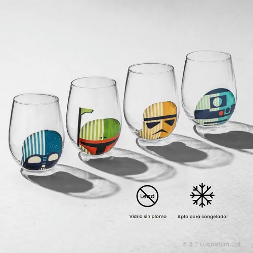 Vista 7 de JoyJolt Star Wars™ - Vasos para casco sin tallo, juego de 4 vasos grandes de vidrio de 19 onzas, regalos de cocina de guerra y coleccionables