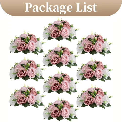 Vista 7 de Sziqiqi Centros de mesa de flores rosas para mesas, bolas de besos para bodas, pieza central de arreglos florales artificiales