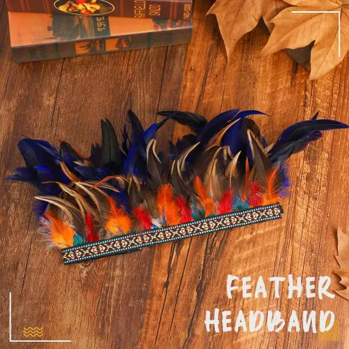 Vista 2 de Tocado de plumas de carnaval, tocado de plumas indias, diadema de corona, disfraz de Halloween, accesorios para el cabello para mujer