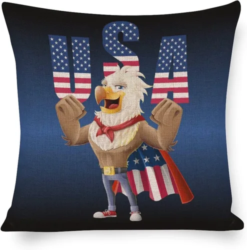 Vista 10 de Fundas de almohada de lino con mapa de la bandera de Estados Unidos, decoración del hogar al aire libre, 4 de julio, fundas de almohada