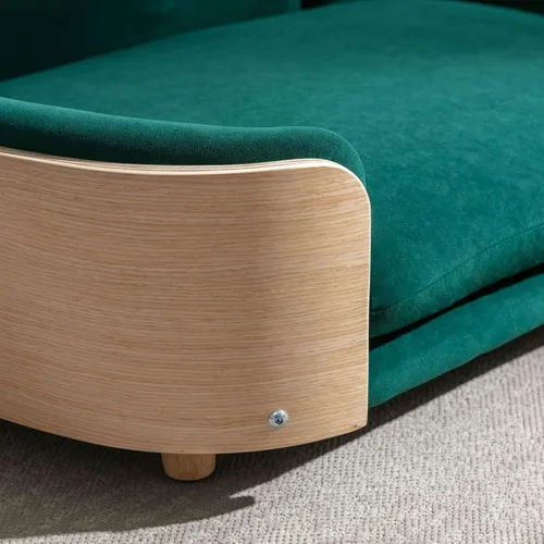 Vista 9 de Cama de terciopelo para perro, sofá para mascotas con patas de madera maciza y respaldo de madera doblada, cojín resistente a las manchas en varios