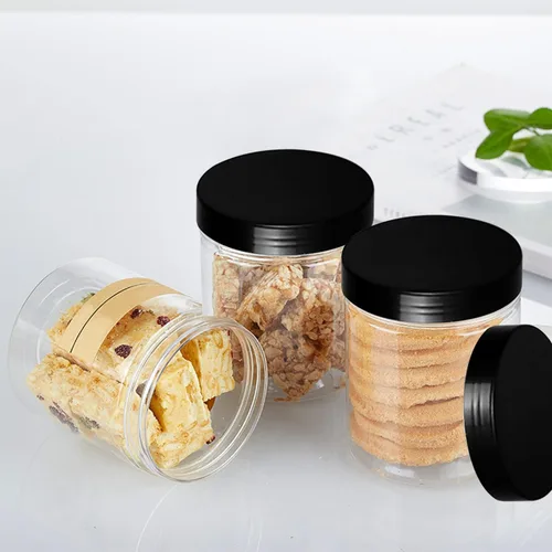 Vista 5 de Lainrrew 8 tarros de plástico de 14 onzas con tapas, recipientes de plástico transparente redondos de almacenamiento para almacenamiento, tarros
