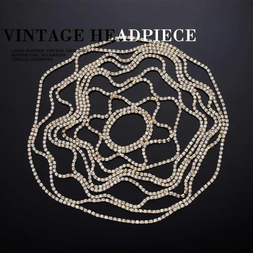 Vista 2 de Rhinestone tocados casquillo vintage cristal cabeza cadena boda aleta pelo joyería Gatsby mujeres accesorios para el pelo
