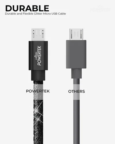 Vista 4 de Liquipel Powertek - Cable de carga micro USB para teléfonos celulares y dispositivos electrónicos, 6 pies (negro)