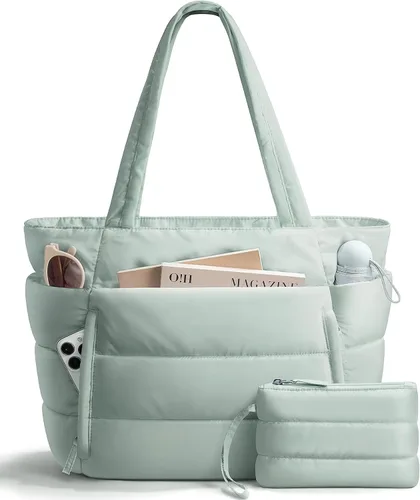 Vista 14 de Bolsa Tote Acolchada para Mujeres, Bolsa de Mano de Trabajo Ligera y Esponjosa para Maestras y Enfermeras, Bolsa de Hombro Acolchada para Escuela