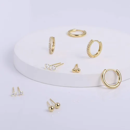 Vista 6 de Earring Sets for Multiple Piercing 14K Gold Plated Studs Earrings and Hoops Set Hypoallergenic Small Hoop CZ Ball Studs Earrings for Women Girls6