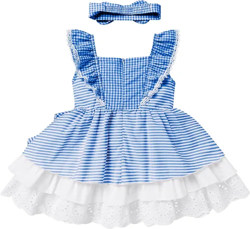 Vista 5 de Vestido de guingán con diadema para bebé vestido de princesa para cumpleaños sesión de fotos