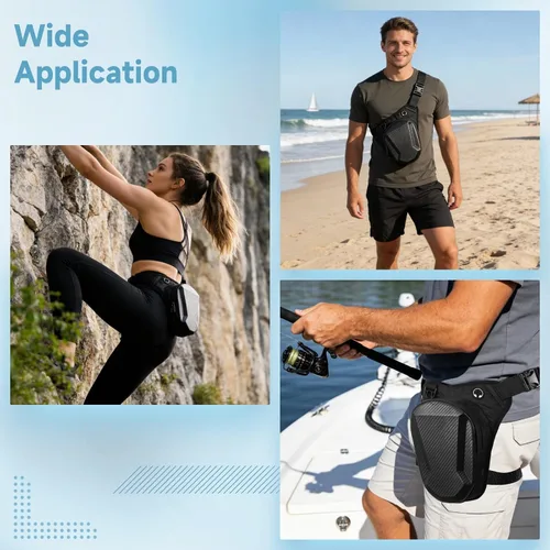 Vista 3 de Motorcycle Leg Bag with Hard Shell, Waterproof Thigh Pouch, Large Capacity, Earphone Hole, Adjustable Straps, Drop Leg Pack for Riding, Travel