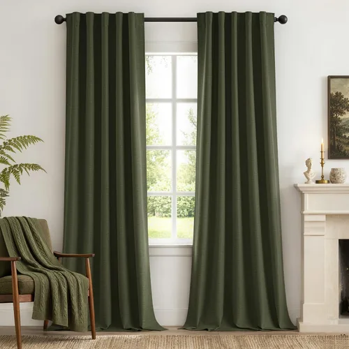 Vista 19 de MIULEE Linen Textured 100% Blackout Curtains Drapes White Backing 96" Long Birch