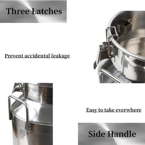 Vista 6 de Lata de leche de acero inoxidable de 3.17 galones, cubo de leche resistente con mango ergonómico y tapa hermética, recipiente sólido líquido SS