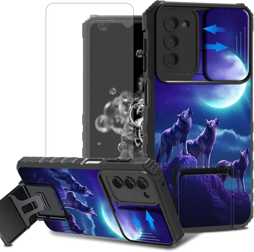 Vista 32 de Funda para teléfono Samsung Galaxy A15 5G con protector de pantalla con cubierta deslizante para cámara y soporte de doble capa híbrida resistente a