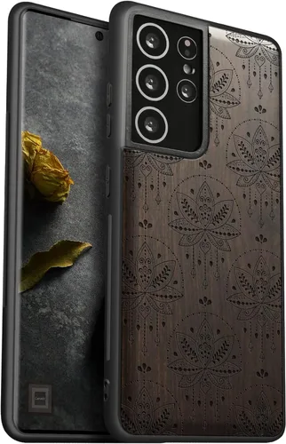 Vista 11 de Carveit Funda de madera para Galaxy S21 Plus [madera natural y TPU suave negro] a prueba de golpes, funda de madera única compatible con S21 Plus 5G