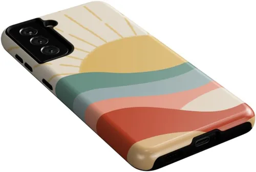 Vista 2 de Casely Funda para Galaxy S21 Here Comes The Sun Colorblock Sunset Diseño protector delgado esencial de doble capa Aquí viene el sol
