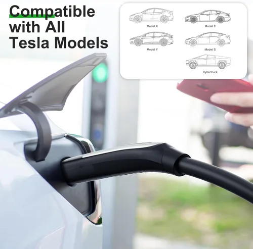 Vista 5 de MEGEAR Cargador Tesla de 16 amperios de nivel 1-2, enchufe NEMA 6-20 con adaptador NEMA 5-15, cargador eléctrico portátil para automóvil compatible