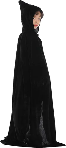 Vista 6 de Jongdari Capa de terciopelo para niños, con capucha, unisex, para cosplay, Halloween, disfraz de mago