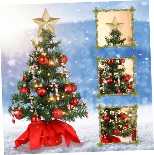 Vista 8 de PRETYZOOM Árbol de Navidad de mesa de 21 pulgadas con 50 luces LED en forma de estrella, árbol de Navidad artificial mini para decoración de fiesta