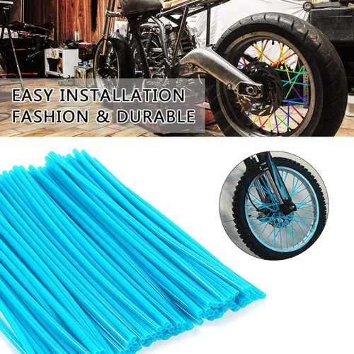 Vista 4 de Qiilu Fundas de radios azul oscuro y verde azulado, 36 piezas, protector de radios de rueda, llantas de motocross, envoltura protectora
