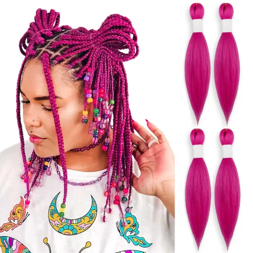 Vista 96 de Cabello trenzado burdeos, 10 pulgadas, 4 paquetes Cabello preestirado, trenzas de ganchillo cortas y rectas, textura Yaki, fibra sintética