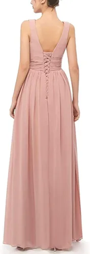 Vista 2 de Vestido de noche plisado con cuello en V para mujer