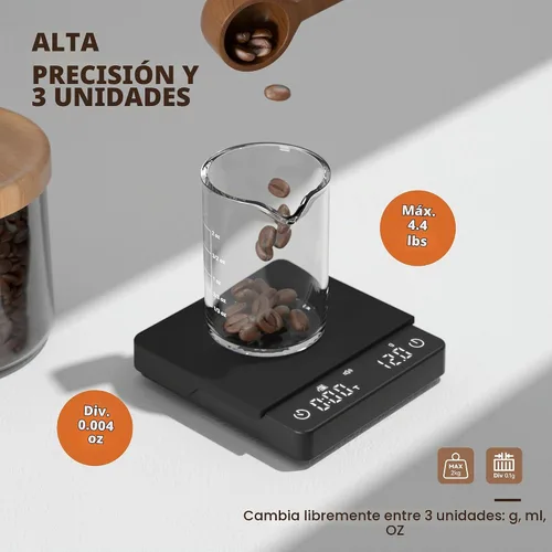 Vista 2 de Báscula de café, 4.4 lbs/0.00 oz con sincronización automática, color negro