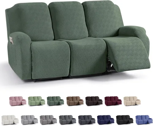 Vista 62 de KinCam Fundas para Reclinables, Fundas Elásticas para Sillas Reclinables, Fundas para Sofá Reclinable con Rayas Jacquard, Fundas Protectoras de Negro