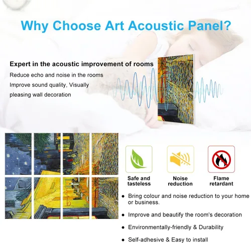 Vista 3 de JBER Paneles acústicos artísticos, paquete de 8 paneles acústicos para decoración de pared con autoadhesivos, paneles de absorción de sonido