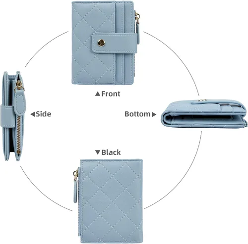 Vista 61 de Cartera de cuero para mujer, pequeña, compacta, plegable, con bolsillo para monedas con cremallera