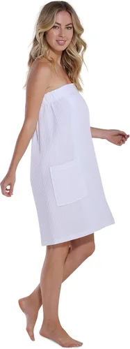 Vista 4 de Turquaz Linen Lightweight Knee Length Waffle Robes For Women Spa Bath Waffle Body Wrap Towel with Adjustable Touch Fastener