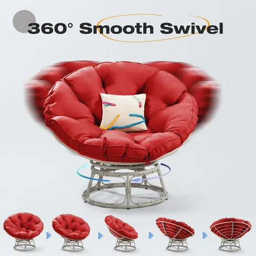 Vista 7 de Papasan Silla con cojín y base giratoria de 360°, silla Papasan Lounge Chair con cojín y marco resistente, silla grande con platillo, silla
