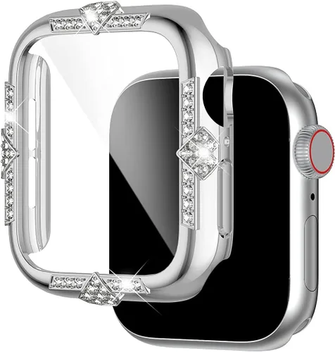 Vista 12 de Funda rígida compatible con Apple Watch Series SE 6/5/4 de 1.575 pulgadas (1.575 in) de diamantes de imitación con protector de pantalla de vidrio