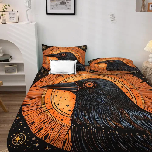 Vista 3 de Juego de sábanas de cuervo tamaño individual – Sábanas de microfibra suave con bolsillo profundo y sábanas y fundas de almohada estampadas sin