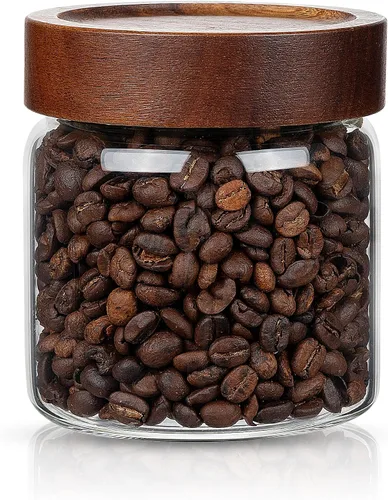 Vista 7 de 1 tarro de almacenamiento de vidrio con tapas herméticas, recipiente de café de 54 onzas líquidas (54.1 fl oz) con tapa de madera, recipiente