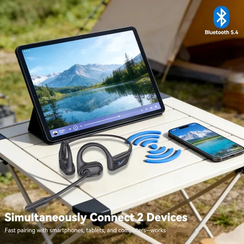 Vista 5 de Auriculares de oreja abierta con micrófono, auriculares Bluetooth a prueba de sudor de 0.99 oz con cancelación de ruido y silencio, 20 horas