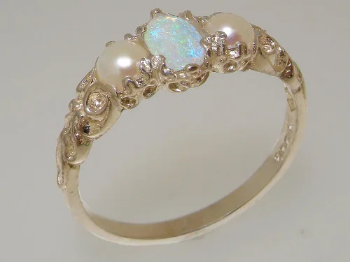 Vista 2 de Anillo de plata de ley 925 auténtico ópalo y perlas cultivadas para mujer