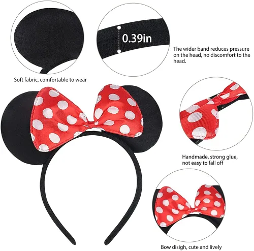 Vista 3 de Disfraz de Mickey Mouse de Disney para mujeres y niñas, con lazo, disfraz de Minnie Mouse para fiesta de cumpleaños